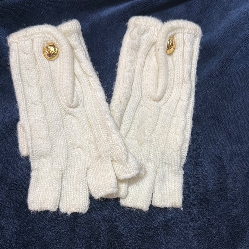 Michael Kors Ivory Knit Fingerless Gloves
